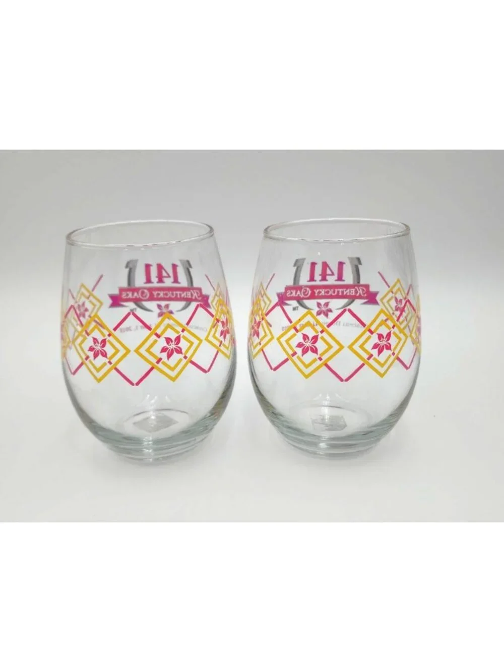 Kentucky Oaks 141 Churchill Downs May 2015 Stemless Wine Glasses Set Of 2 14oz